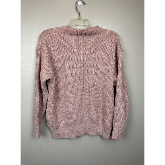 Sweaters for Women V Neck Long Sleeve Pullover Knit Top Pink Chunky Knit - Picture 11 of 11